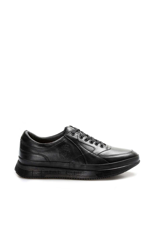 KOALA SYDNEY Men's Black Leather Sneakers with Cushioned Sole and Fur Lining