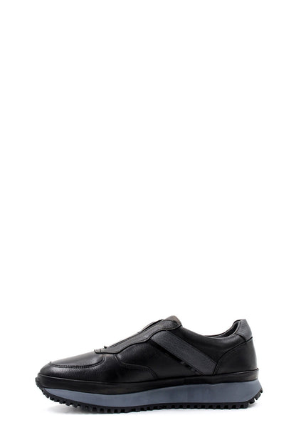 KOALA SYDNEY Men's Black Leather Slip-On Sneakers with Fur Lining and Grey Sole