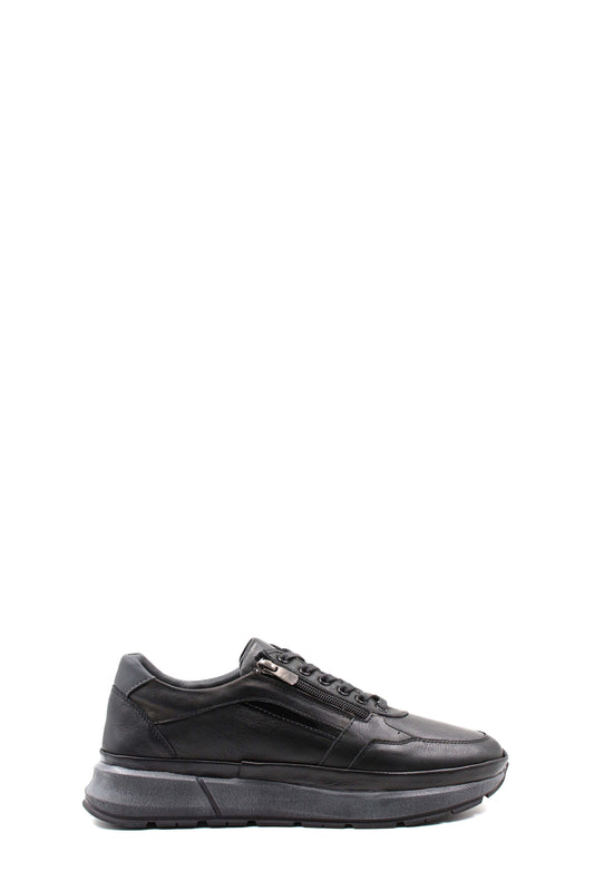 KOALA SYDNEY Men's Black Leather Sneakers with Side Zipper and Warm Fur Lining