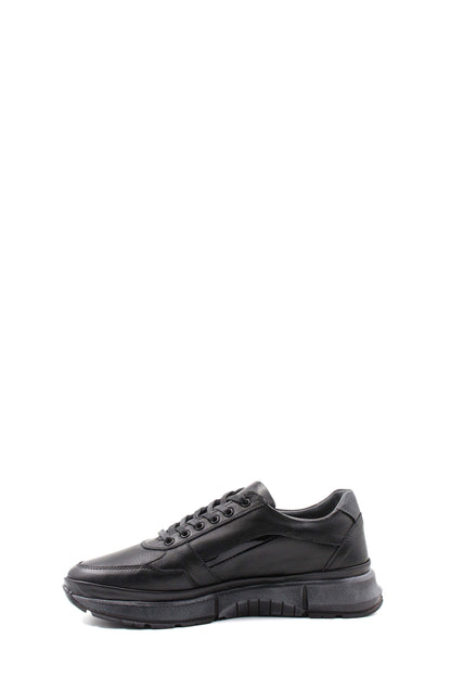 KOALA SYDNEY Men's Black Leather Sneakers with Side Zipper and Warm Fur Lining