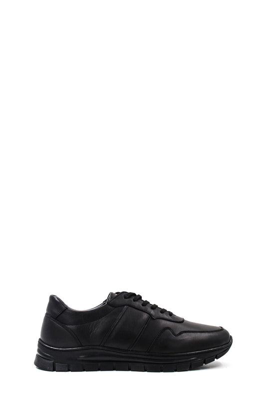Men's Black Leather Athletic Sneakers-Wessi