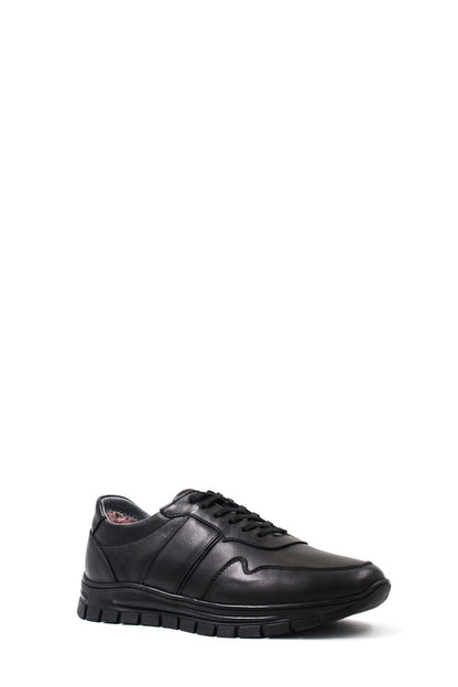 Men's Black Leather Athletic Sneakers-Wessi