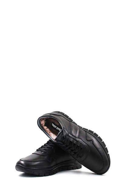 Men's Black Leather Athletic Sneakers-Wessi