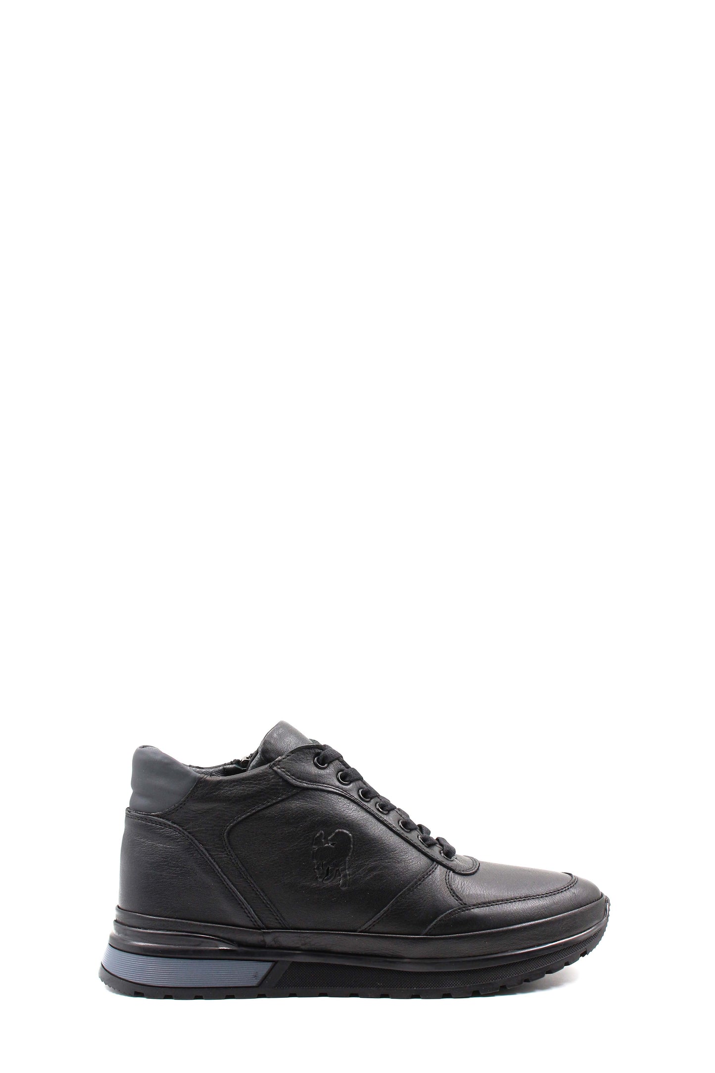 KOALA SYDNEY Men's Black Leather High-Top Sneakers with Zip Closure and Fur Lining