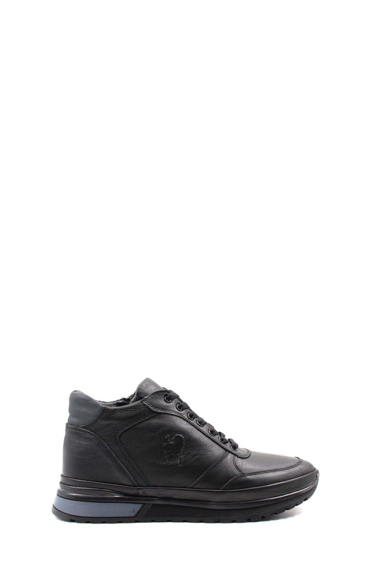 KOALA SYDNEY Men's Black Leather High-Top Sneakers with Zip Closure and Fur Lining