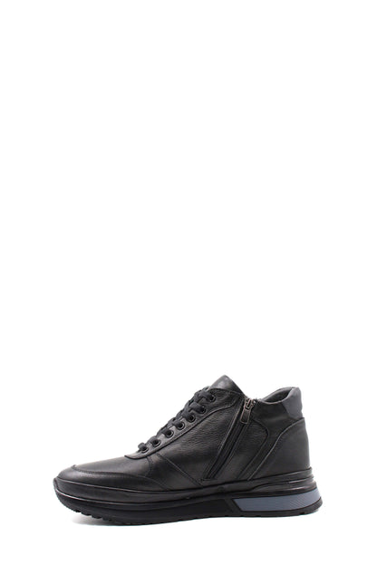 KOALA SYDNEY Men's Black Leather High-Top Sneakers with Zip Closure and Fur Lining