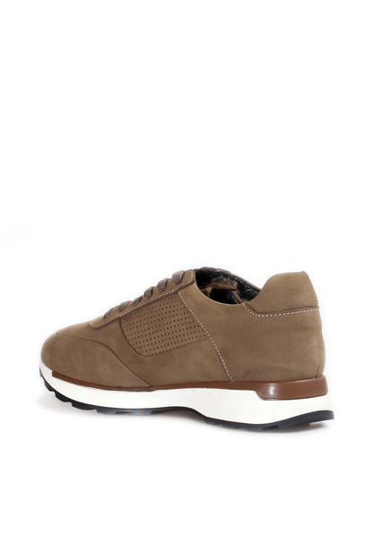 KOALA SYDNEY Men's Beige Suede Sneakers with Perforated Detailing and White Sole