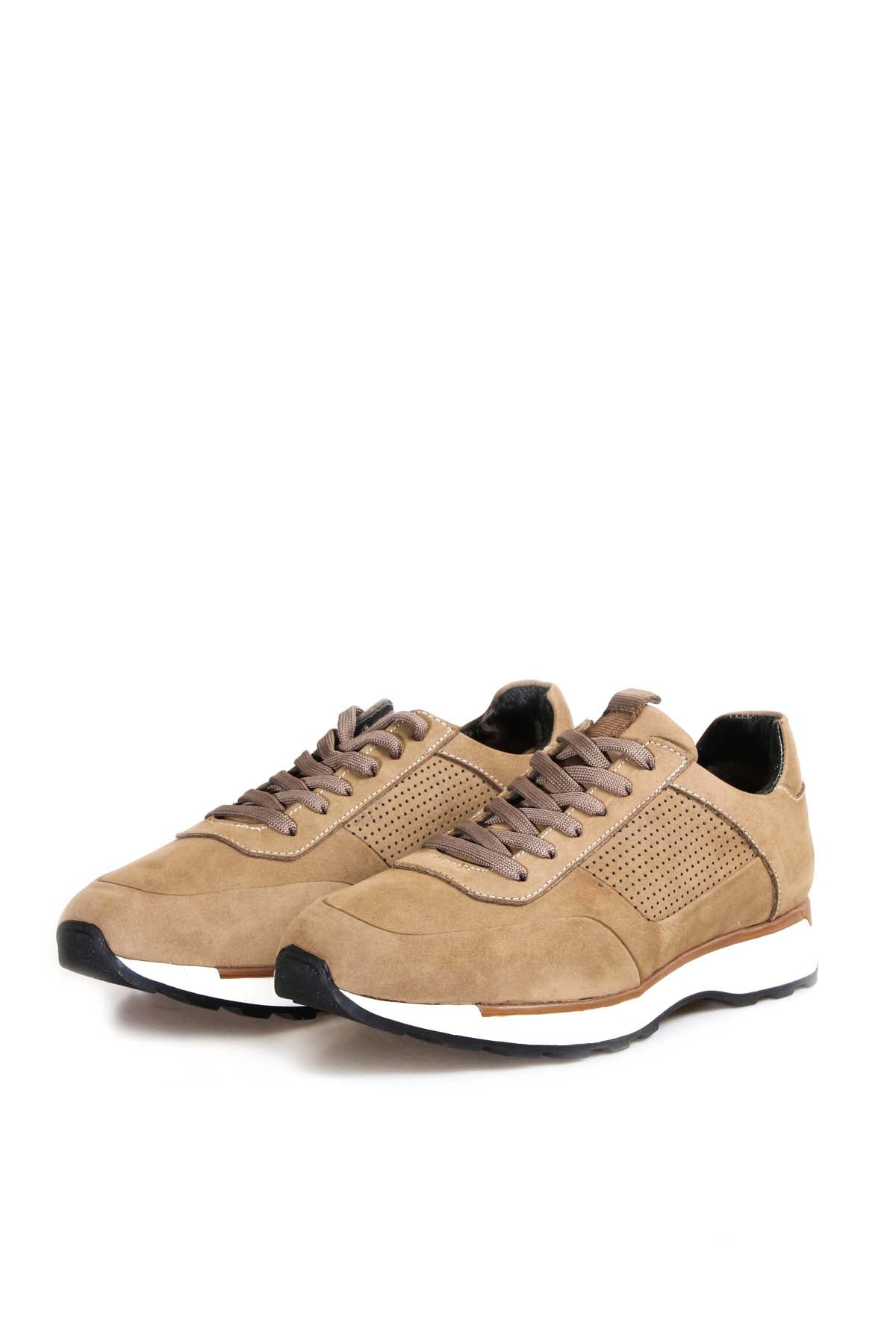 KOALA SYDNEY Men's Beige Suede Sneakers with Perforated Detailing and White Sole