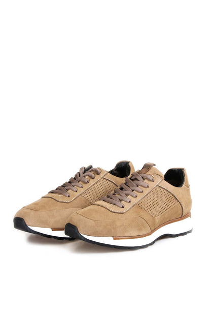 KOALA SYDNEY Men's Beige Suede Sneakers with Perforated Detailing and White Sole