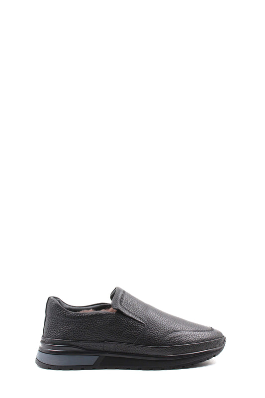 KOALA SYDNEY Men's Black Leather Slip-On Shoes with Fur Lining and Chunky Sole