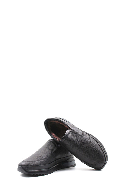 KOALA SYDNEY Men's Black Leather Slip-On Shoes with Fur Lining and Chunky Sole