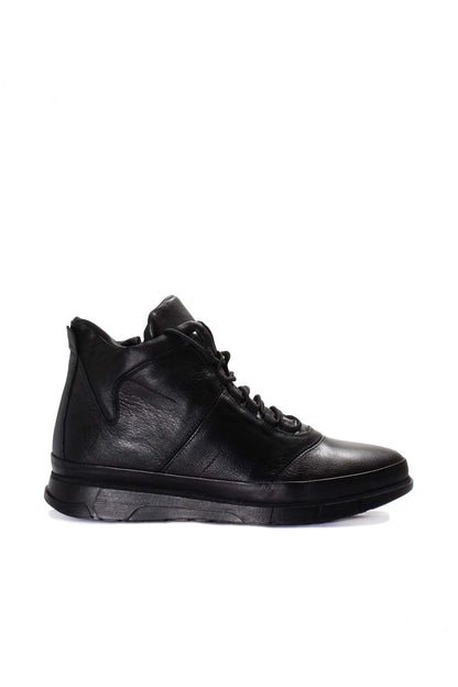 KOALA SYDNEY Men's Black Leather Boots with Fur Lining Lace-Up Durable Sole Wessi