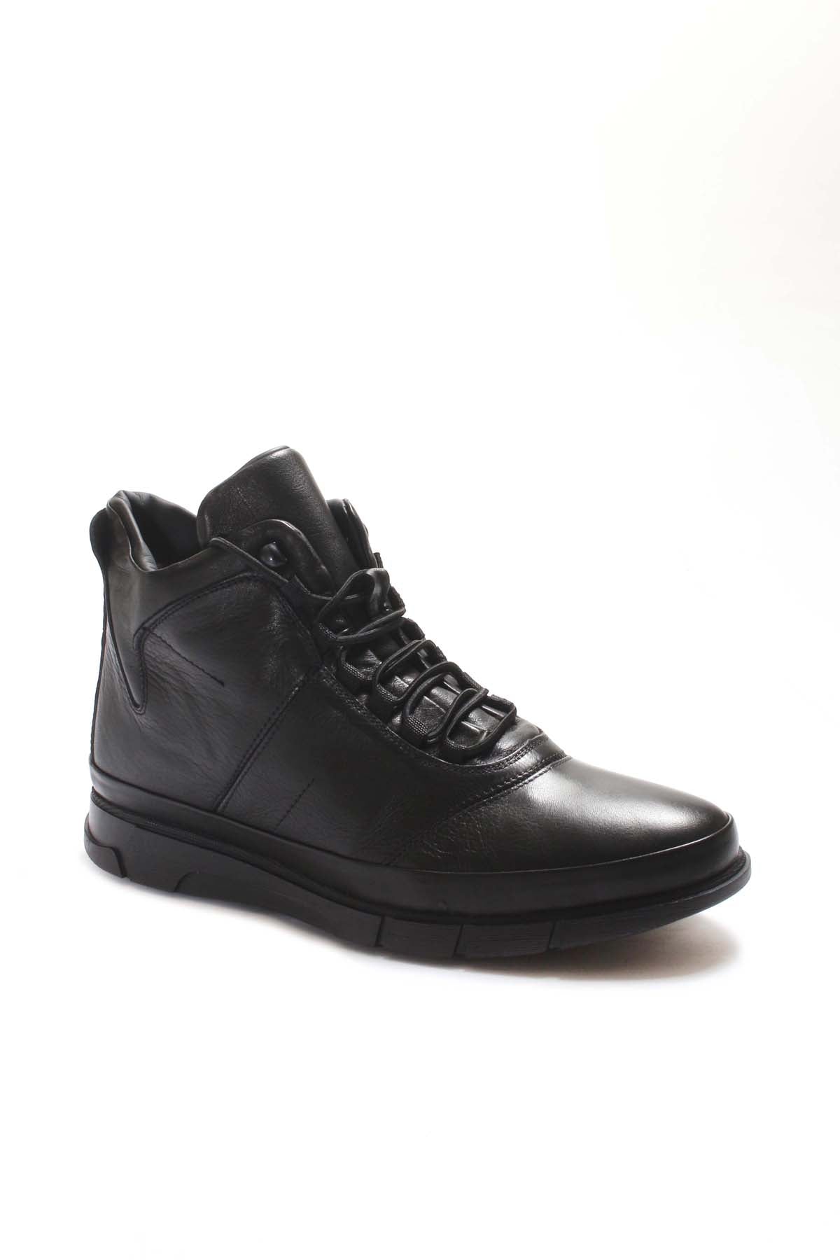 KOALA SYDNEY Men's Black Leather Boots with Fur Lining Lace-Up Durable Sole Wessi
