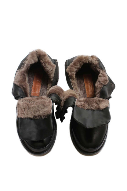 KOALA SYDNEY Men's Black Leather Boots with Fur Lining Lace-Up Durable Sole Wessi