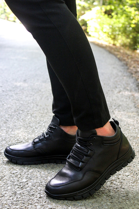 KOALA SYDNEY Men's Black High-Top Leather Sneakers with Cushioned Sole