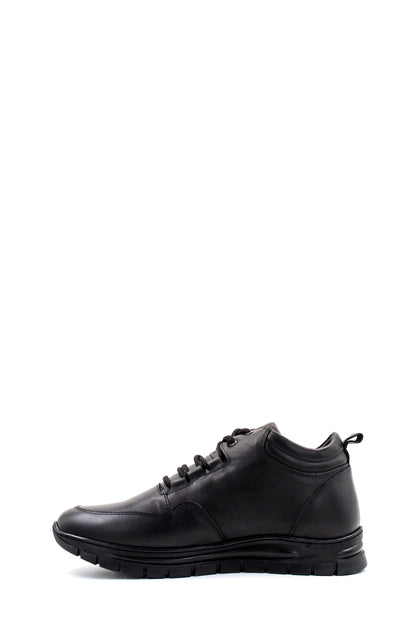 Men's Black High-Top Leather Sneakers with Cushioned Sole