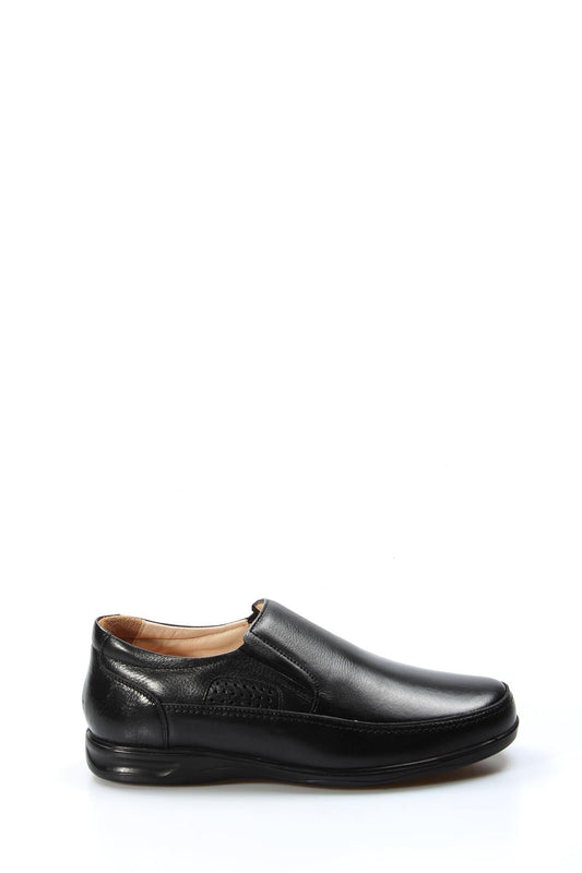 KOALA SYDNEY Men's Black Leather Slip-On Loafers with Perforated Detailing