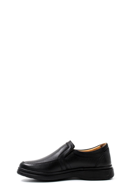 Men's Black Leather Comfort Slip-On Shoes-Wessi