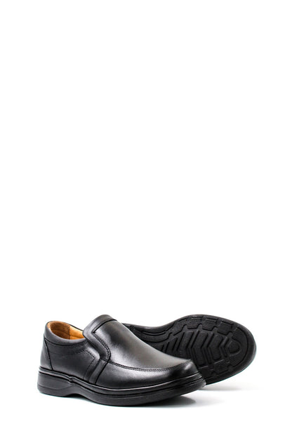 Men's Black Leather Comfort Slip-On Shoes-Wessi