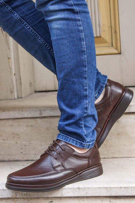 KOALA SYDNEY Men's Brown Orthopedic Leather Casual Lace-Up Comfort Shoes