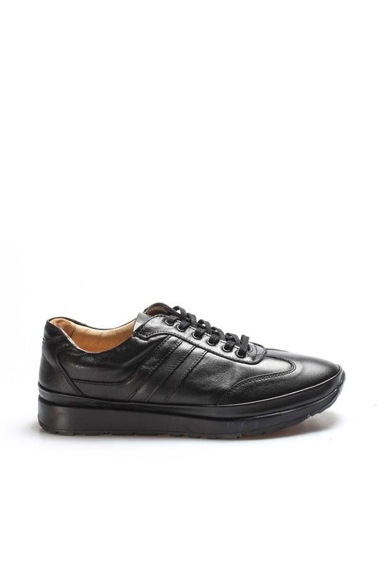 Men's Black Orthopedic Lace-Up Leather Sneakers with Cushioned Sole