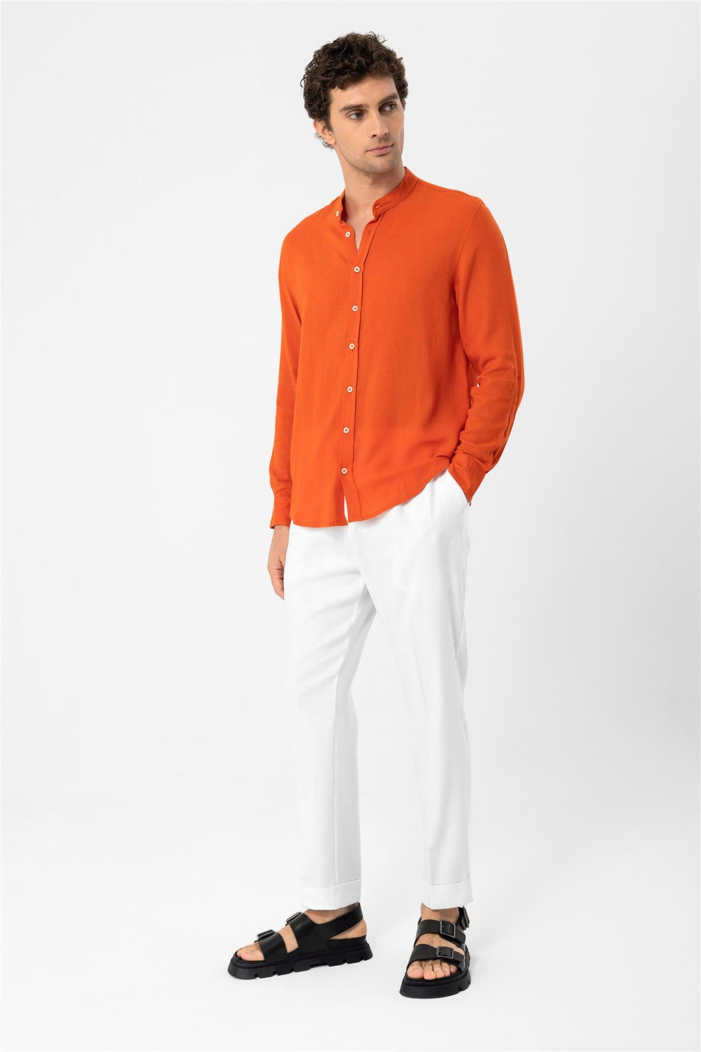 Men's Orange Judge Collar Shirt