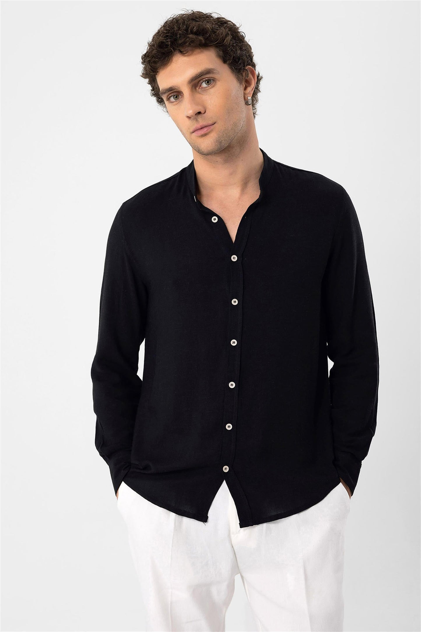 Men's Black Judge Collar Shirt