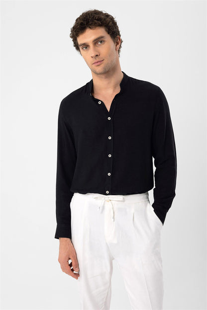 Men's Black Judge Collar Shirt