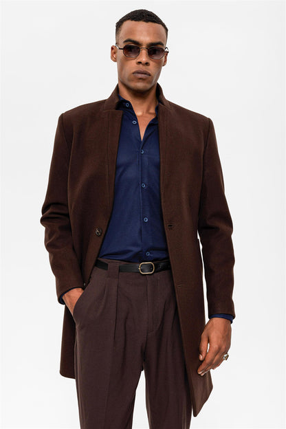 Brown Judge Collar Men's Coat