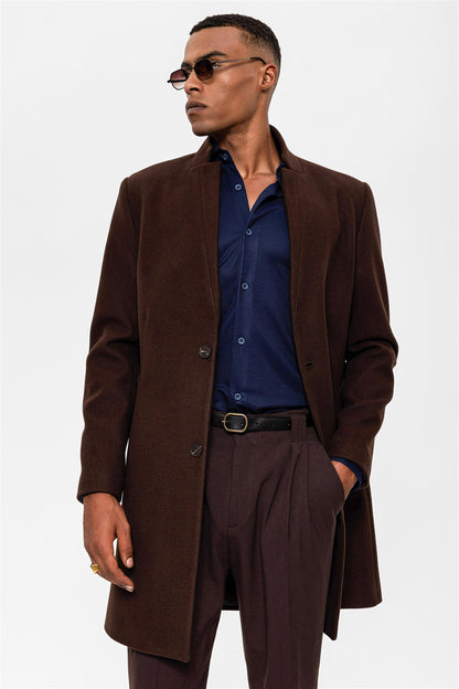 Brown Judge Collar Men's Coat