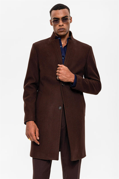 Brown Judge Collar Men's Coat