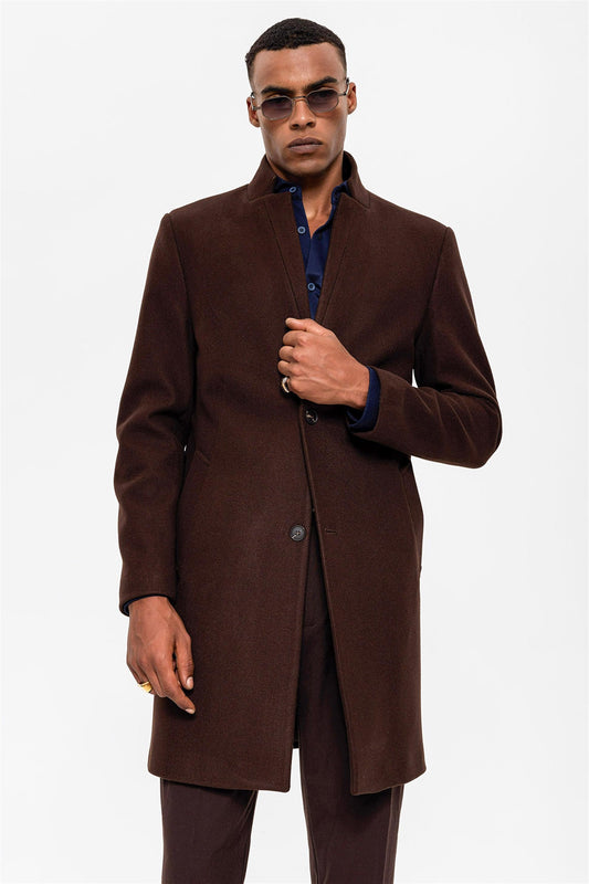 Brown Judge Collar Men's Coat