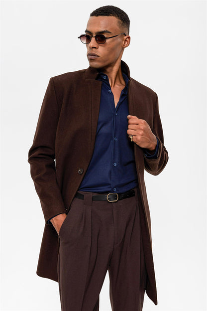 Brown Judge Collar Men's Coat