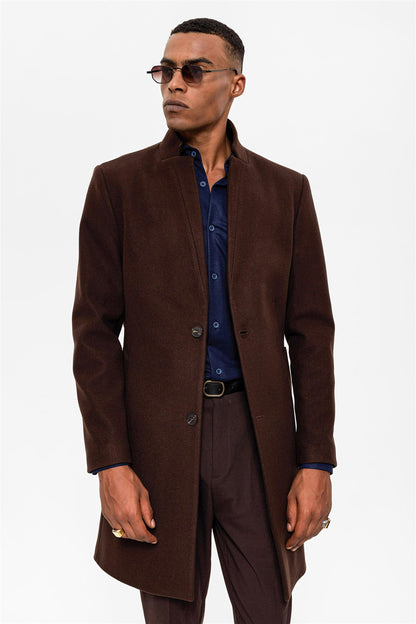Brown Judge Collar Men's Coat