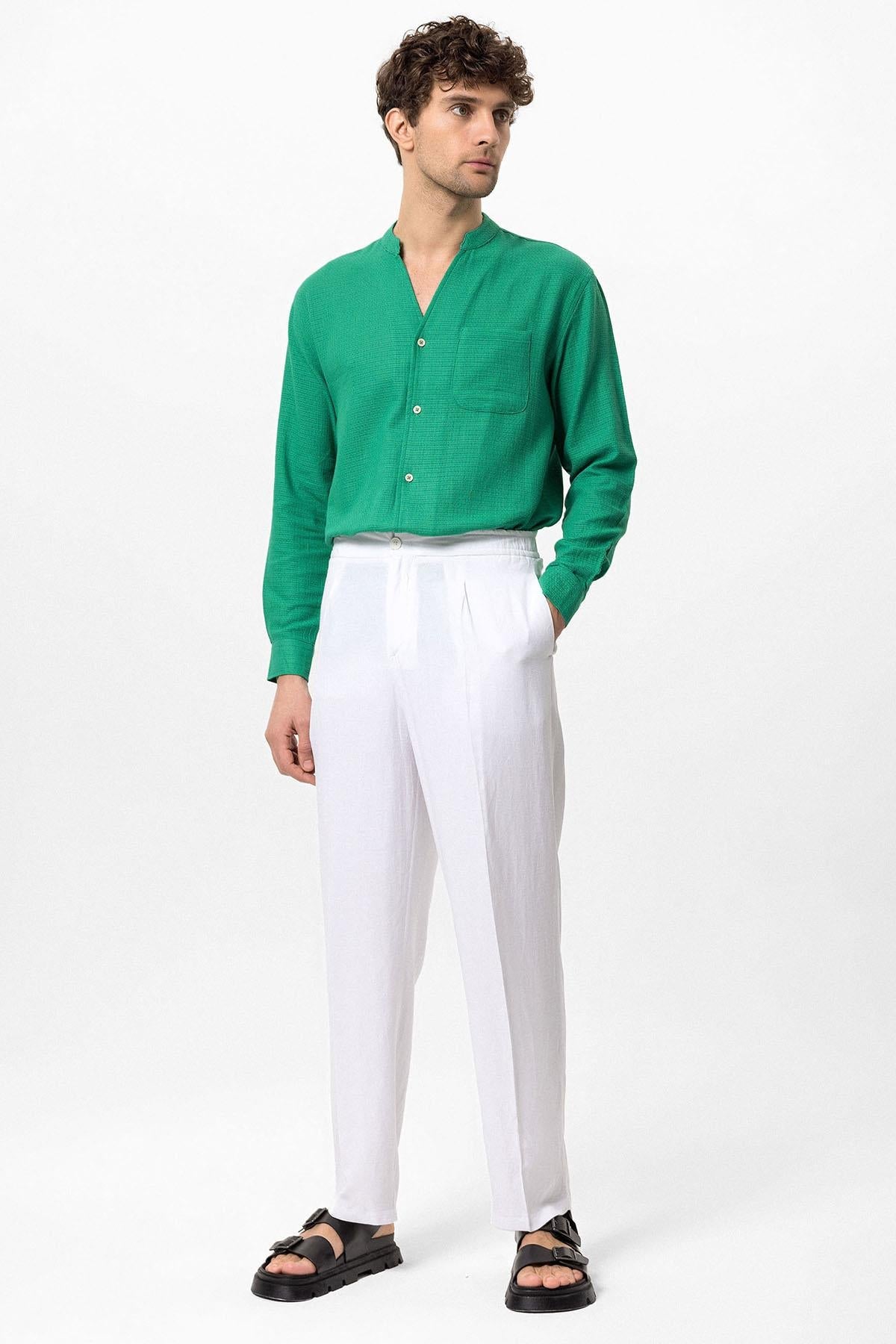 Men's Duck Green Judge Collar Knitted Textured Shirt