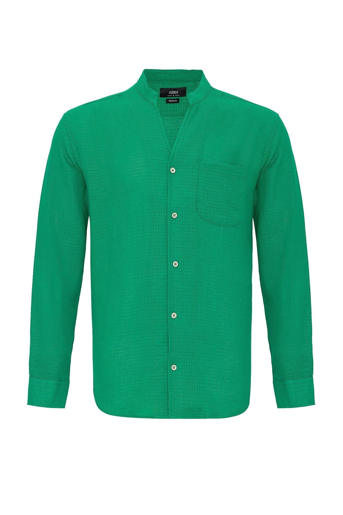Men's Duck Green Judge Collar Knitted Textured Shirt