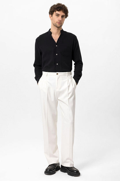 Men's Black Judge Collar Knitted Textured Shirt