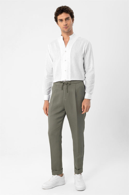 Men's White Judge Collar Long Sleeve Shirt -