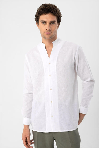 Men's White Judge Collar Long Sleeve Shirt
