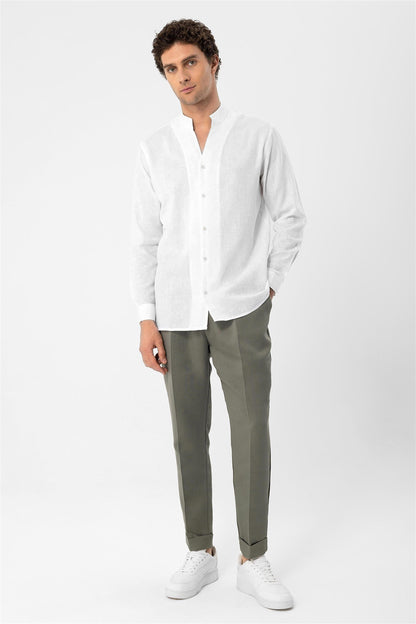 Men's White Judge Collar Long Sleeve Shirt