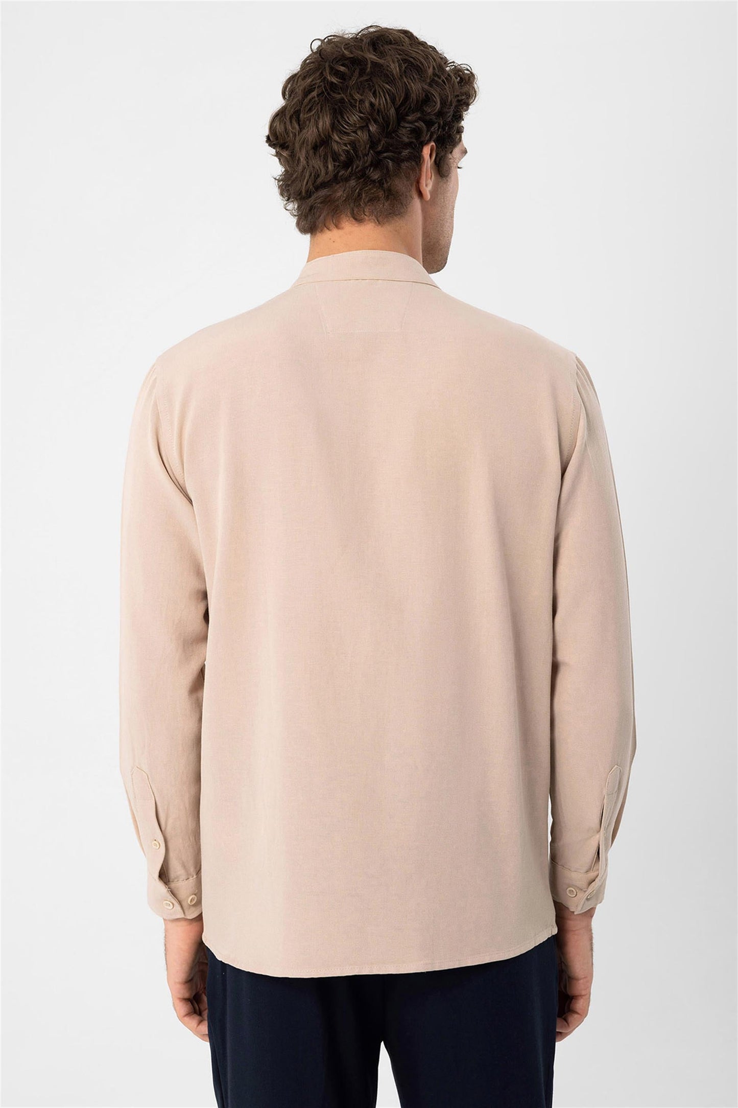 Men's Beige Judge Collar Long Sleeve Shirt
