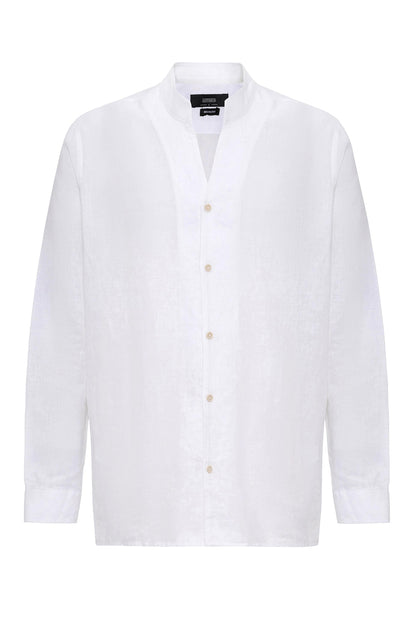 Men's White Judge Collar Long Sleeve Shirt