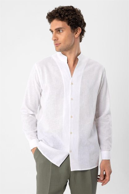 Men's White Judge Collar Long Sleeve Shirt