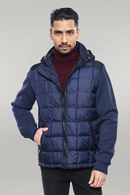 Hooded Navy Blue Men Winter Coat