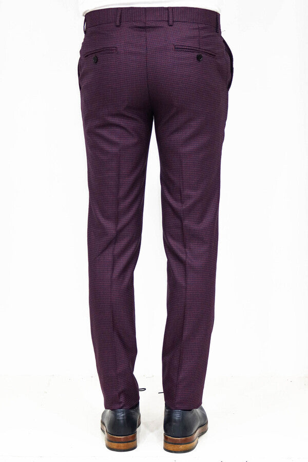 KOALA SYDNEY Houndstooth Patterned Burgundy Men Pants