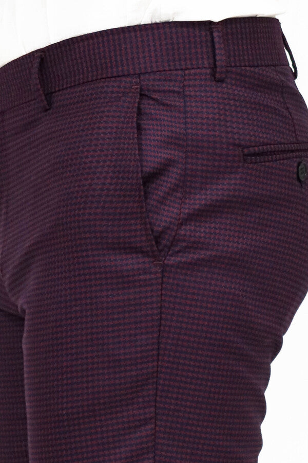 KOALA SYDNEY Houndstooth Patterned Burgundy Men Pants