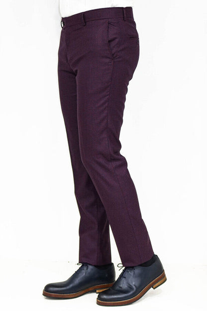 KOALA SYDNEY Houndstooth Patterned Burgundy Men Pants