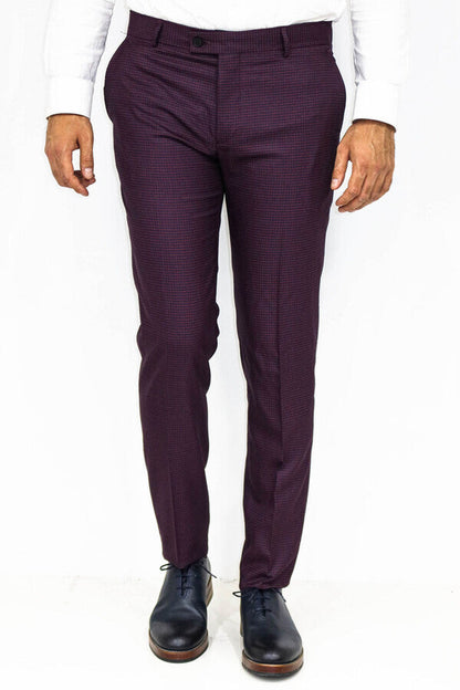 KOALA SYDNEY Houndstooth Patterned Burgundy Men Pants