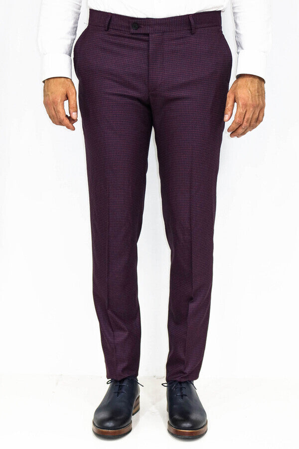 KOALA SYDNEY Houndstooth Patterned Burgundy Men Pants
