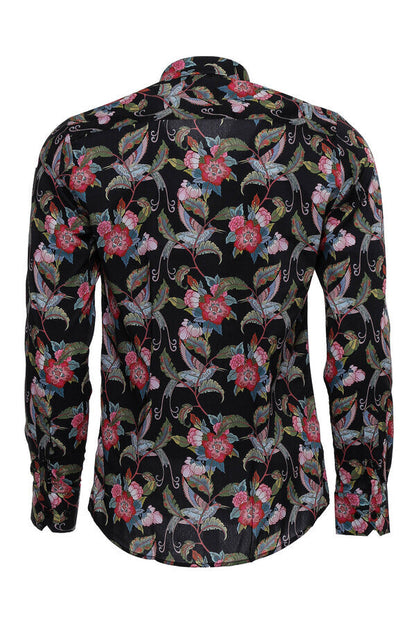 KOALA SYDNEY  Hummingbird And Floral Patterned Long Sleeves Black Men Shirt -